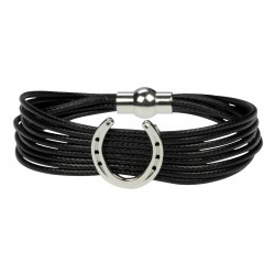 Bracelet Horseshoe on Cord Black with Silver Horseshoe