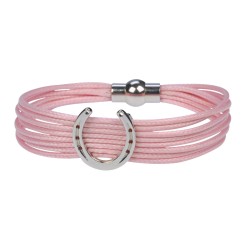 Bracelet Horseshoe on Cord Pink with Silver Horseshoe