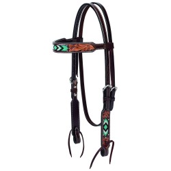 Weaver Turquoise Beaded Browband Headstall Floral Carved