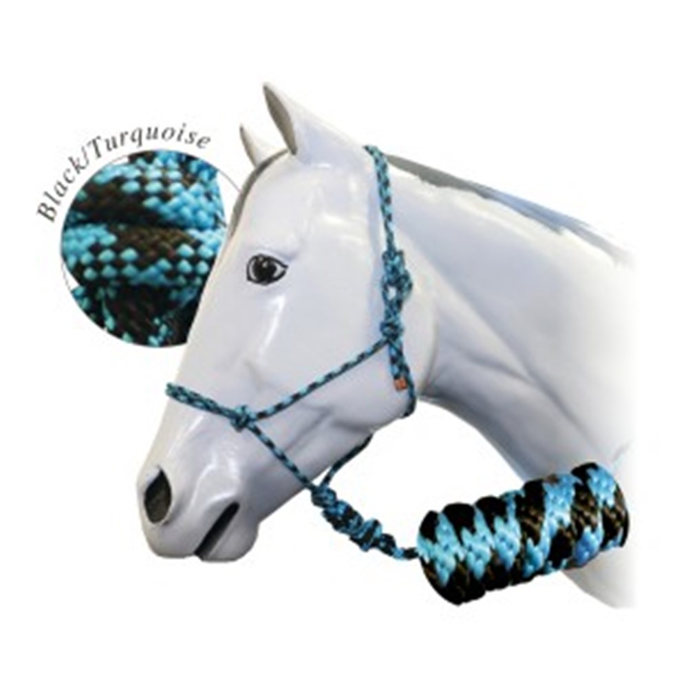 Fort Worth Rope Halter w/10' Lead Black/Turquoise - Saddlery Trading ...