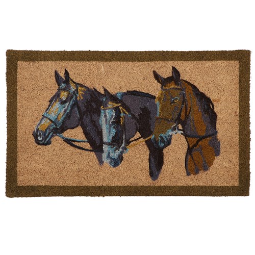 Coloured Coir Door Mat Three Horse Heads Saddlery Trading