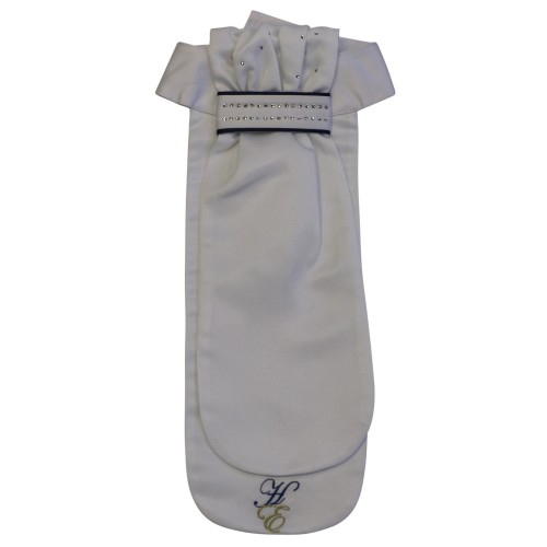 Huntington Stock Tie w/Crystals - White w/Navy Binding
