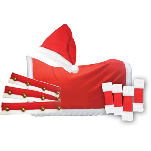 Christmas Horse Riding Set - Santa Hat, Quarter Sheet, Leg Wraps, 3 Piece Bridle Set